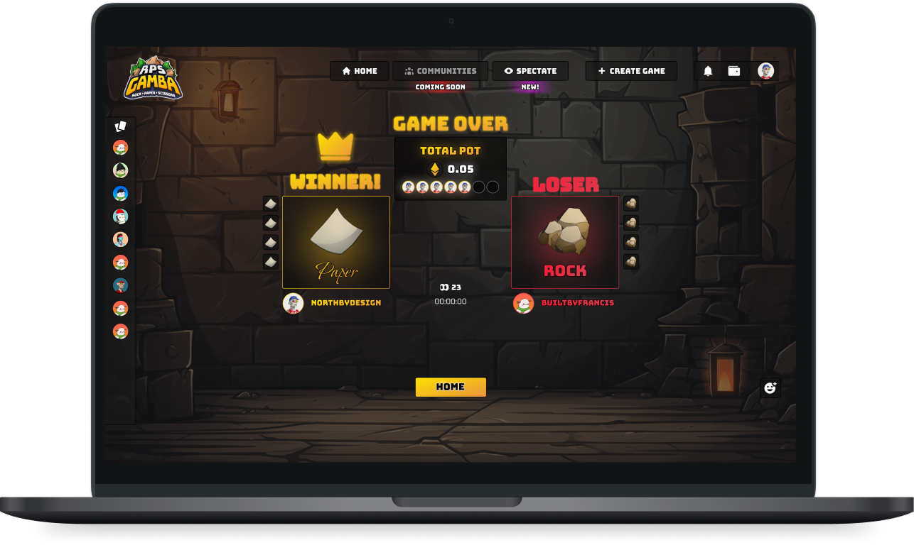 RPS Gamba game result on desktop